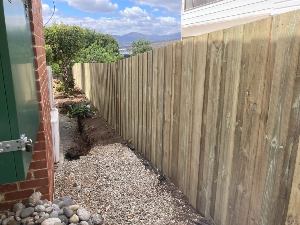 Freshly installed light brown colour Timber fence Hobart TAS
